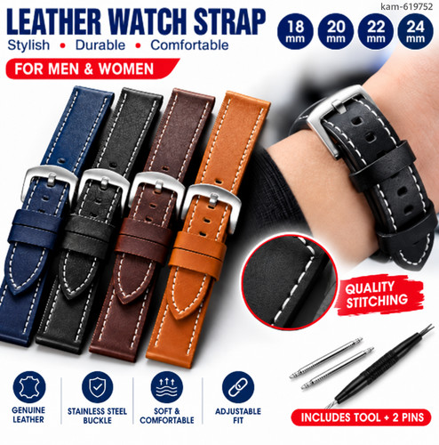 Leather watch strap 18mm 20mm - strap,