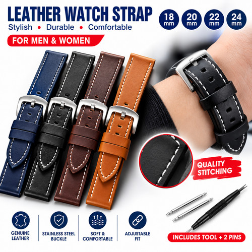 Leather watch strap - watch, 18mm
