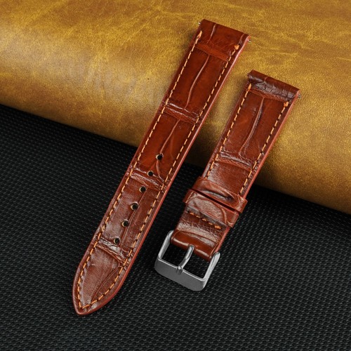Brown flat leather watch strap - leather,