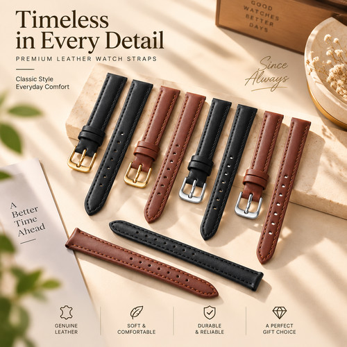 Leather watch strap - watch, 18mm
